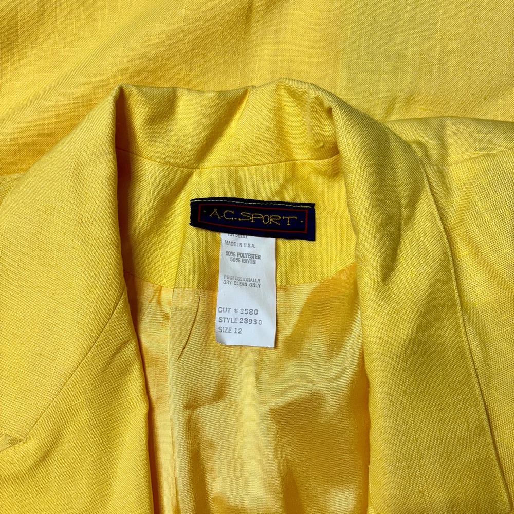 Cute 80s Raincoat Yellow Long Oversized Linen Woven Pattern Coat Modern Large L - Picture 10 of 10